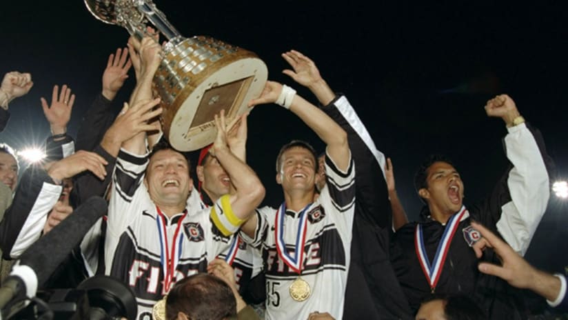 The Chicago Fire celebrate the 1998 US Open Cup championship.