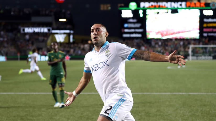 Clint Dempsey - Seattle Sounders - celebrates his goal in Portland