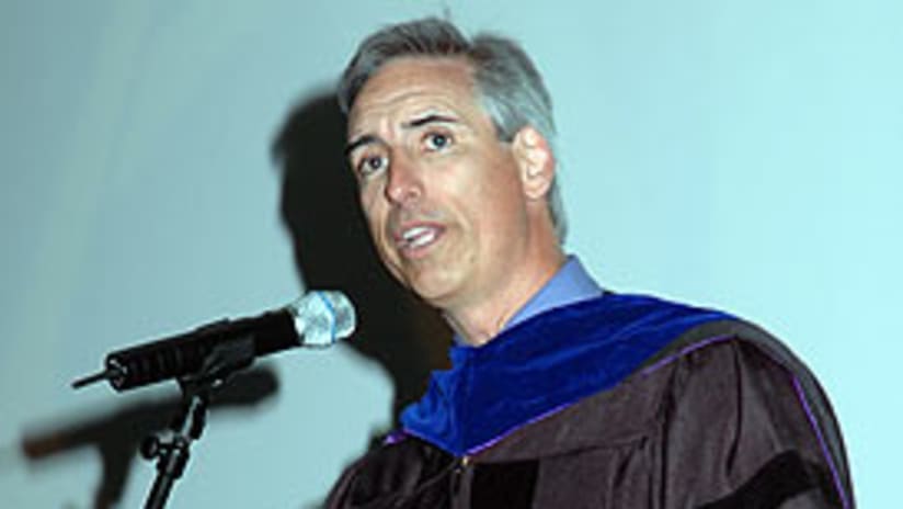 Dynamo President and GM Oliver Luck spoke at a graduation ceremony in March.