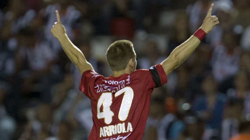 Club Tijuana forward Paul Arriola celebrates a goal