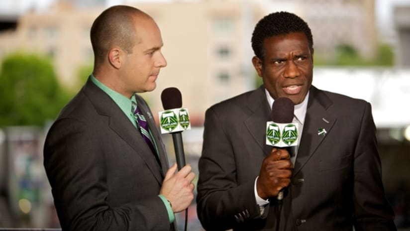 Timbers announcers John Strong and Robbie Earle