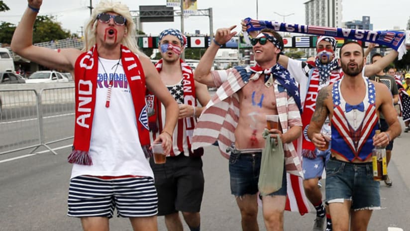 World Cup: American Outlaws fans march to the match in Natal.
