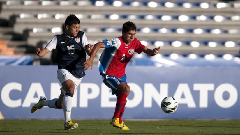 Mikey Lopez in action for the US U-20s against Costa Rica