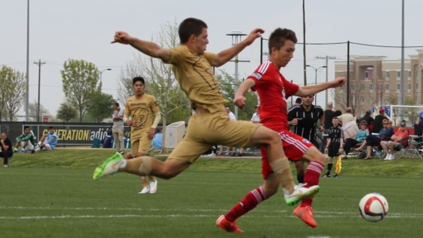 FC Dallas winger Toshiki Yasuda attacks the Pumas goal in Generation adidas Cup action