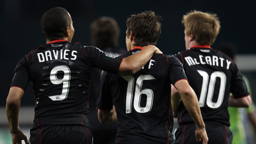 Charlie Davies, Josh Wolff and Dax McCarty of D.C. United
