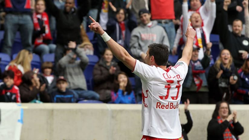 New York's Kenny Cooper salutes t he crowd at Red Bull Arena