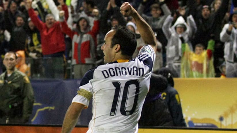 Landon Donovan celebrates his game-winner in MLS Cup 2011.