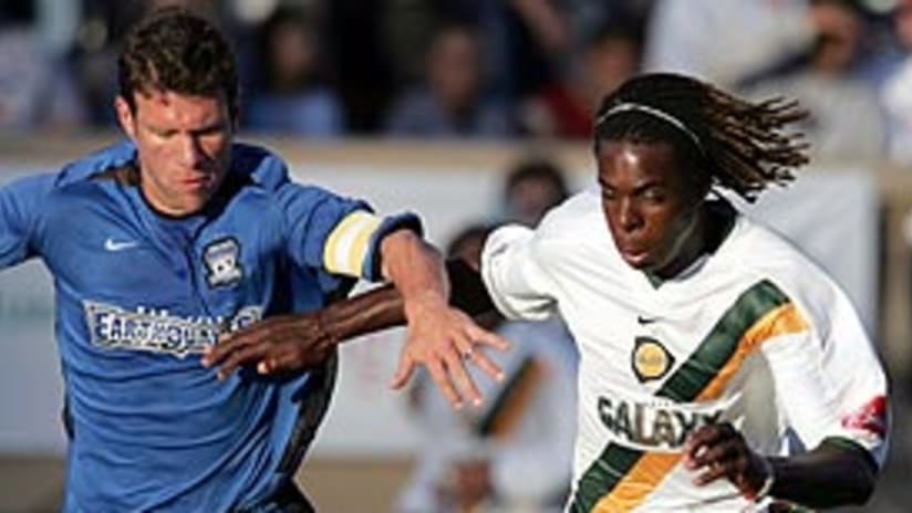 Jeff Agoos (left) got the Quakes' conference semifinal comeback started last year.