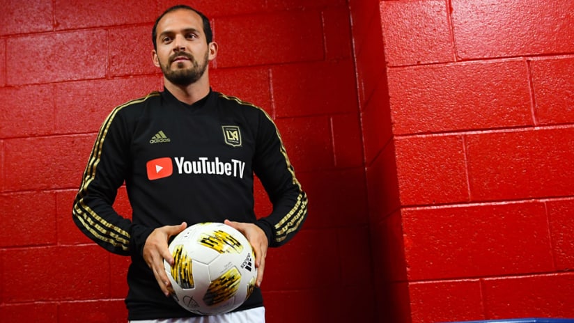 Marco Urena - LAFC - holding ball in the tunnel prior to a game - 2018