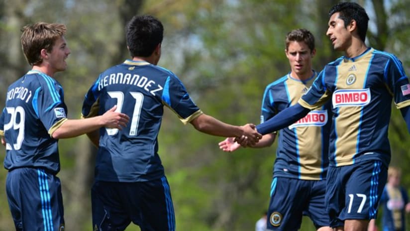 philadelphia union reserves celebrate after 4-2 win over new england