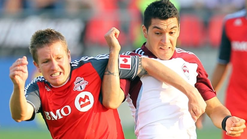 colorado rapids martin rivero tussles with toronto fc's terry dunfield