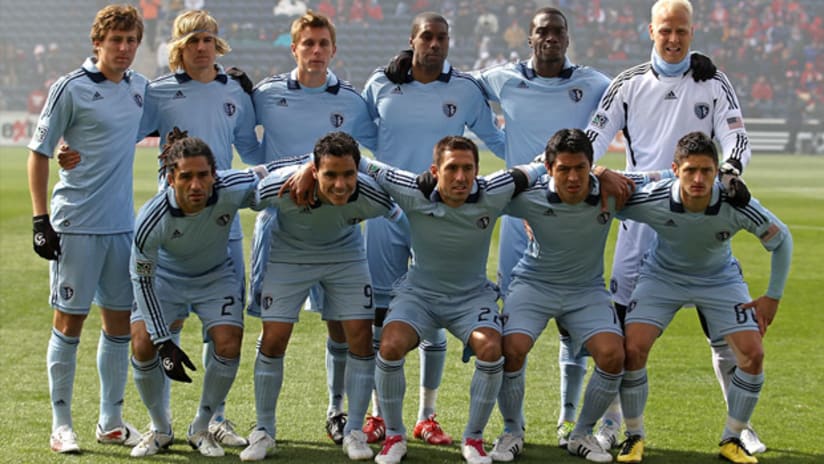 Sporting KC line up for a team photo prior to facing Chicago on March 26, 2011.