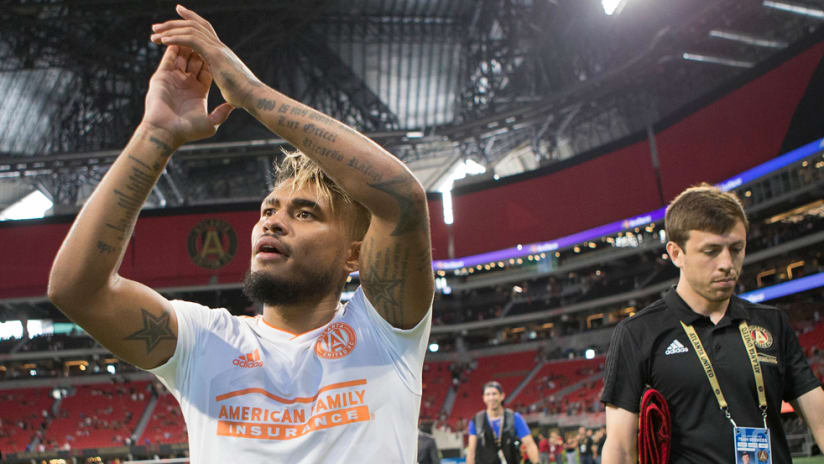 Josef Martinez - Atlanta United - applauds the fans after a win against Columbus