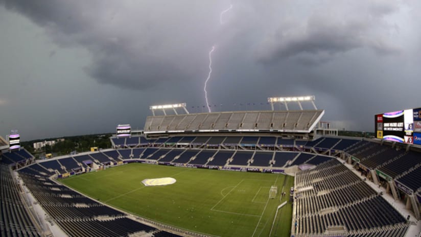 Lightning strikes at the Citrus Bowl in Orlando