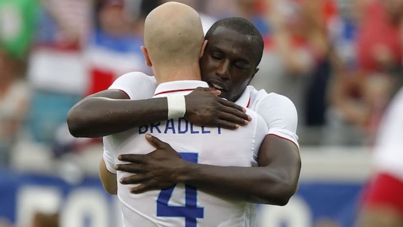 Michael Bradley and Jozy Altidore celebrate a goal for the USMNT