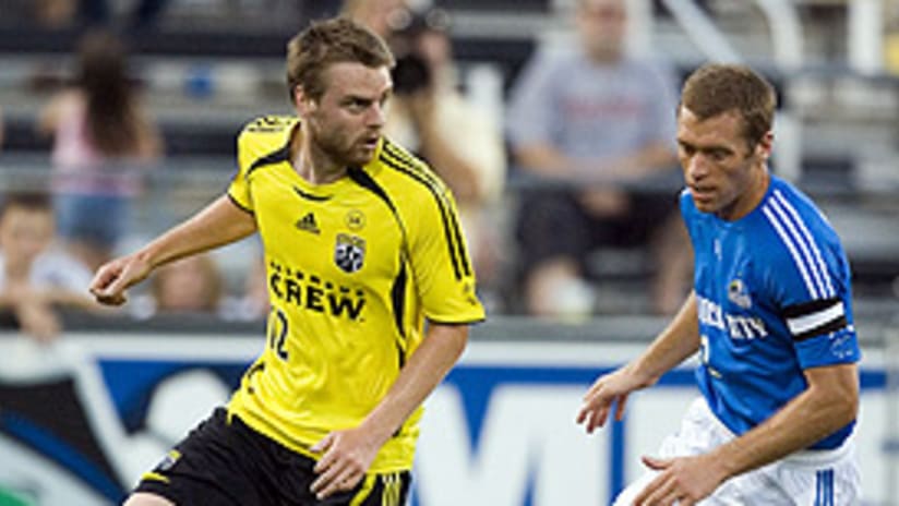 Eddie Gaven (left) scored as the Crew defeated Jimmy Conrad and the Wizards.