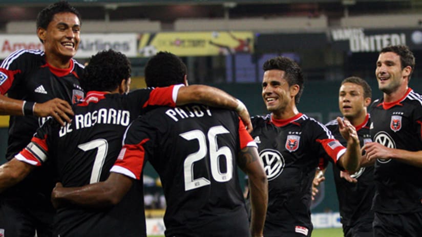 Members of D.C. United celebrate against Chicago on Wednesday night.