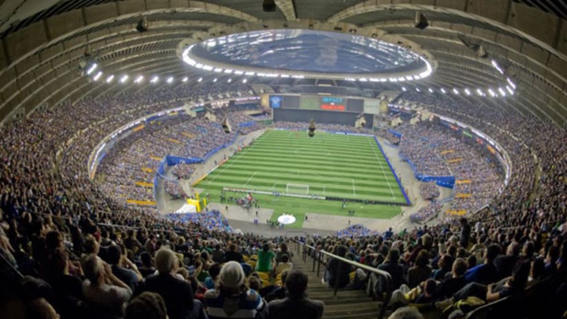 Scene at Olympic Stadium for Montreal Impact first-ever home game