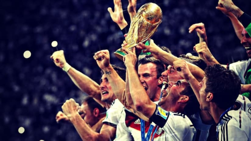 Germany lifts World Cup Trophy Side angle