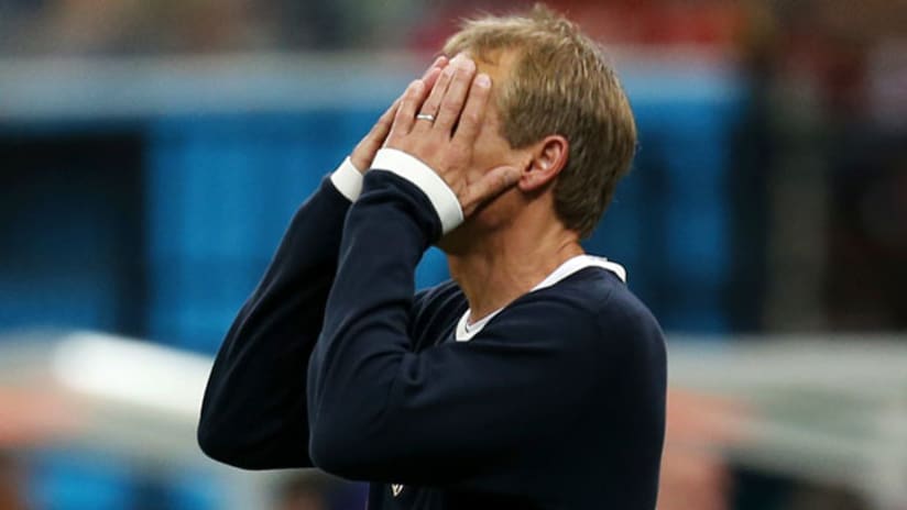 USMNT's Jurgen Klinsmann reacts during the Portugal match