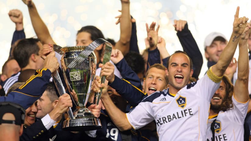 LA Galaxy's Landon Donovan hoists MLS Cup 2011