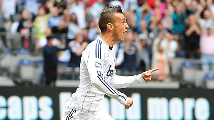 Russell Teibert celebrates his first MLS goal