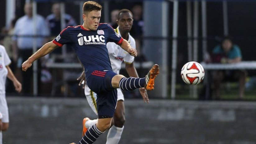 Kelyn Rowe in action for the New England Revolution against Rochester Rhinos