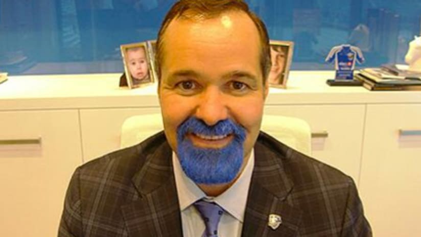 Joey Saputo with blue beard for charity
