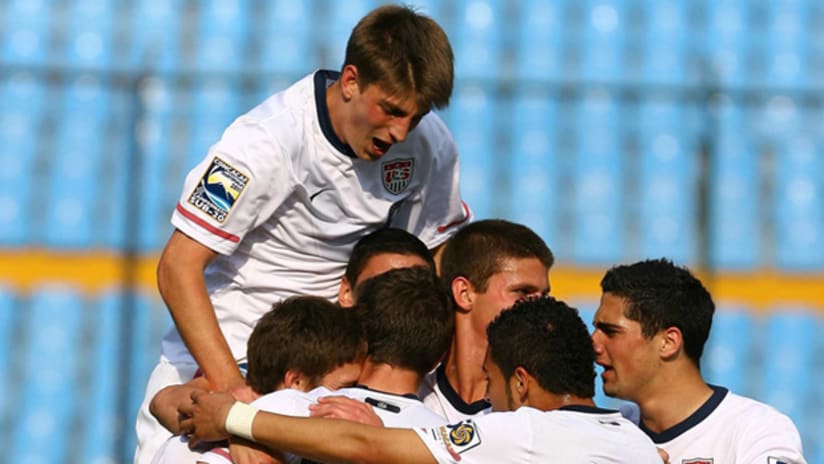 The US Under-20 celebrates a goal against Panama at the CONCACAF championships in Guatemala.