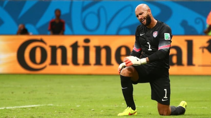 Tim Howard reacts to Belgium's goal in the USMNT's Round of 16 World Cup match