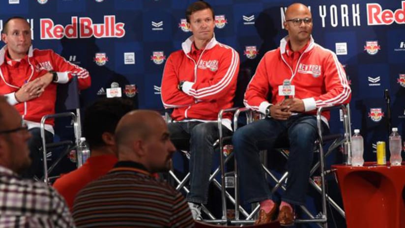 Ali Curtis, Jesse Marsch and Luis Robles at the second New York Red Bulls town hall