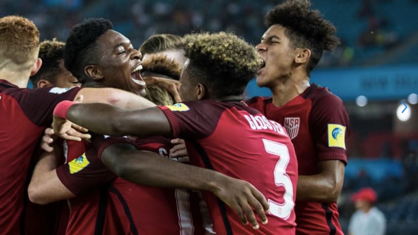 US Under-17 national team celebrate a goal against Ghana - October 9, 2017