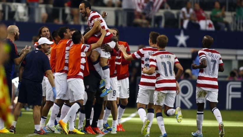 The US Celebrate their goal vs. Honduras in the Gold Cup