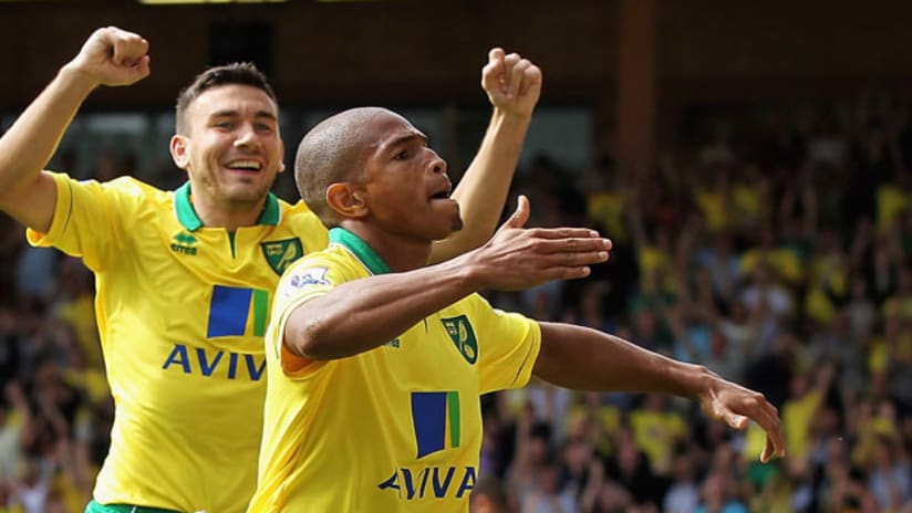 Simeon Jackson celebrates a goal for Norwich City