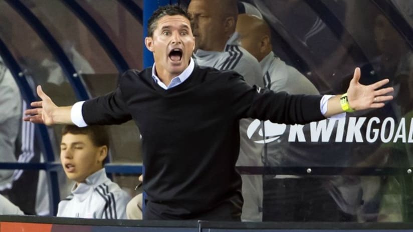 New England Revolution head coach Jay Heaps not happy in loss to Vancouver Whitecaps