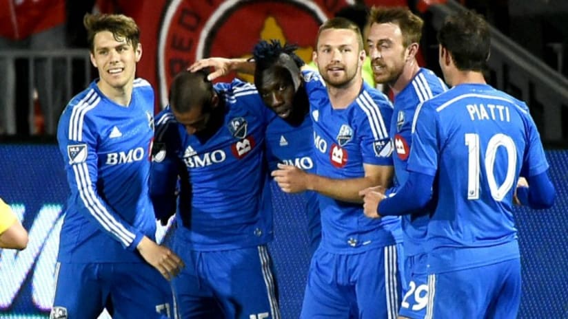 Montreal Impact celebrate go-ahead goal in 2015 Canadian Championship semifinal