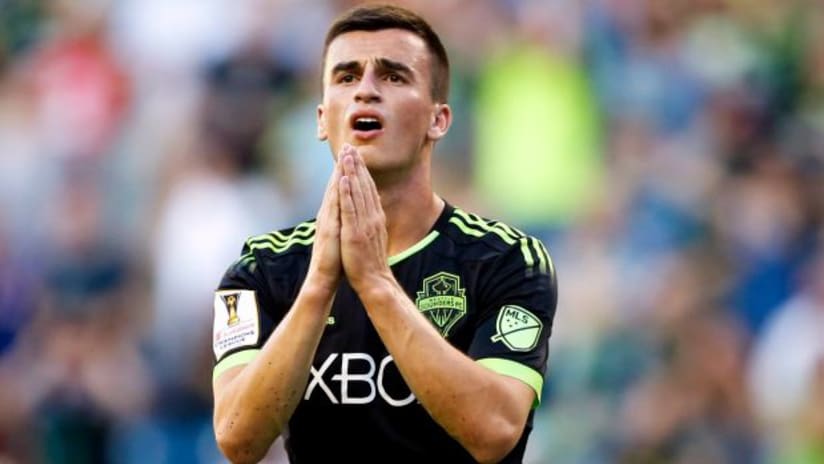 Aaron Kovar (Seattle Sounders) gives a look of anguish