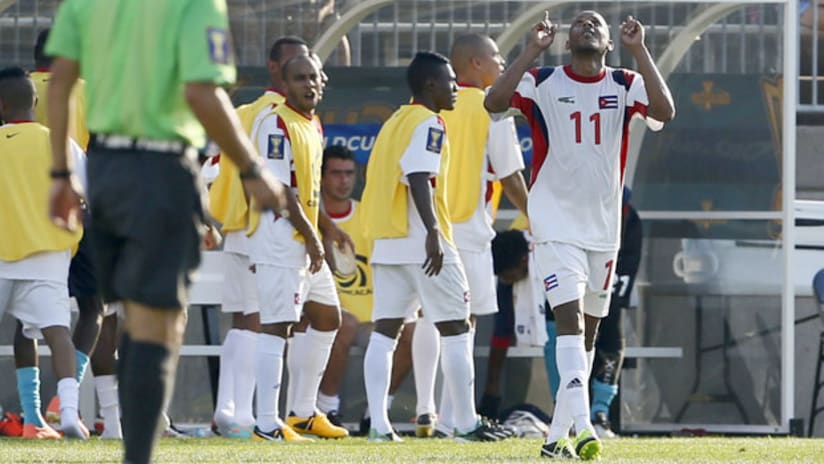 Ariel Martinez of Cuba celebrates a goal vs. Belize