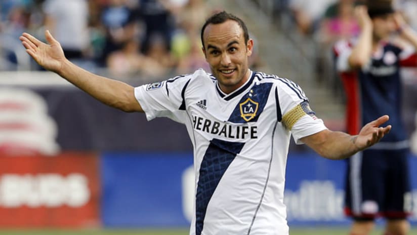 Landon Donovan reacts to a call by the official