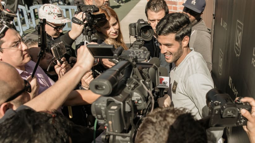 LAFC's Carlos Vela meets the media during first day of preseason