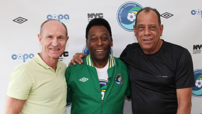 Former New York legend Pelé (center) has been named honorary president of the new Cosmos group.