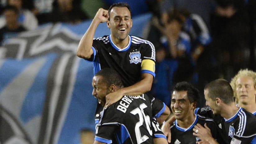 Ramiro Corrales celebrates his free kick goal