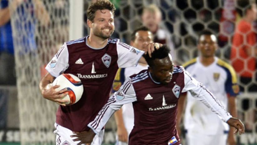 Drew Moor celebrates a late goal by the Colorado Rapids