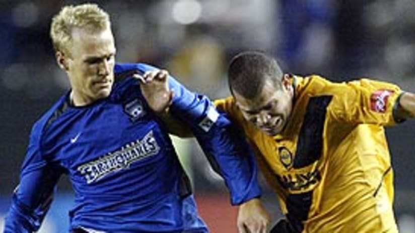 Chris Roner (left) provided a memorable moment against the Galaxy in the 2003 playoffs.