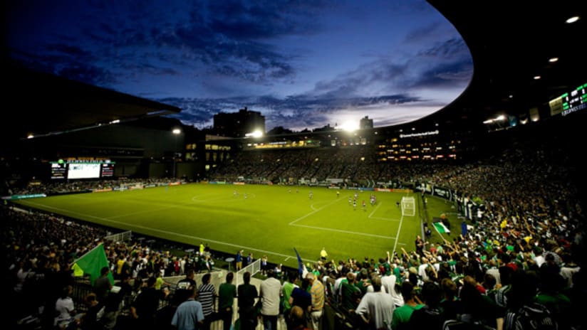 Timbers fans take in the Portland vs. Chivas USA game at JELD-WEN Field