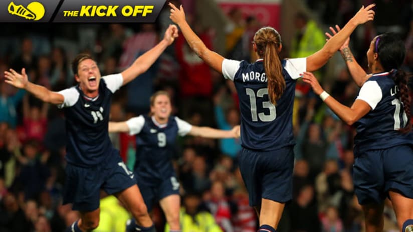 Kick Off, August 7, 2012: US Women's National Team celebrate Olympic victory over Canada.