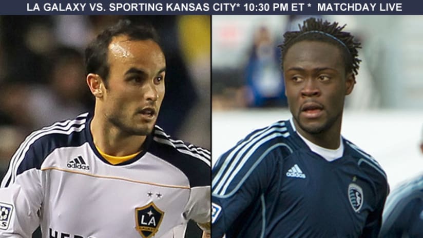Landon Donovan (left) and the LA Galaxy take on Kei Kamara and Sporting Kansas City on Saturday night.