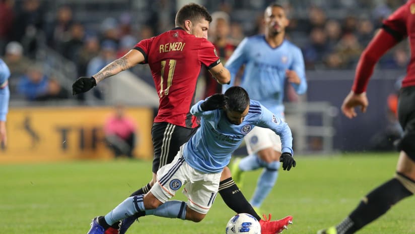 Maximiliano Moralez - New York City FC - tackled by Eric Remedi - Atlanta United