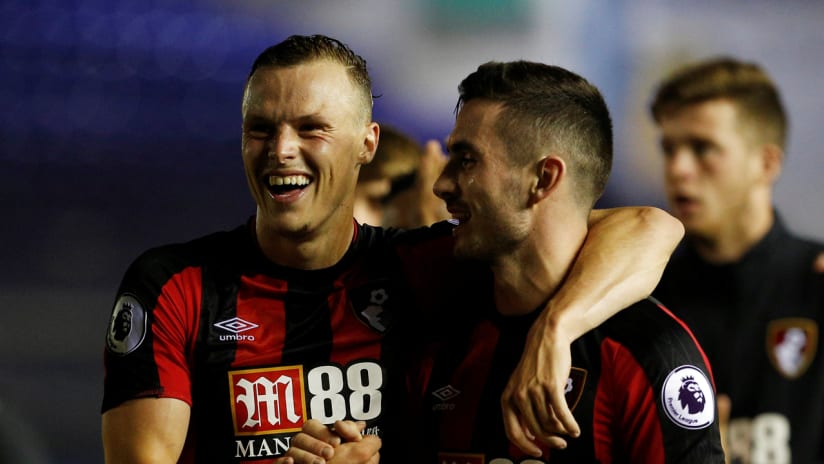 Brad Smith (left) - Bournemouth - celebrates a win in the Carabao Cup