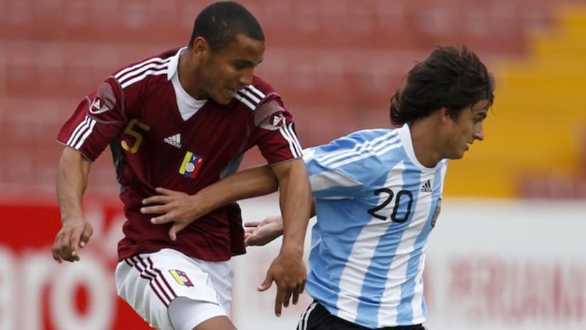FC Dallas target Mauro Diaz (right) in action for Argentina U-20s